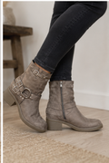 Taupe buckle detail mid calf ankle boots