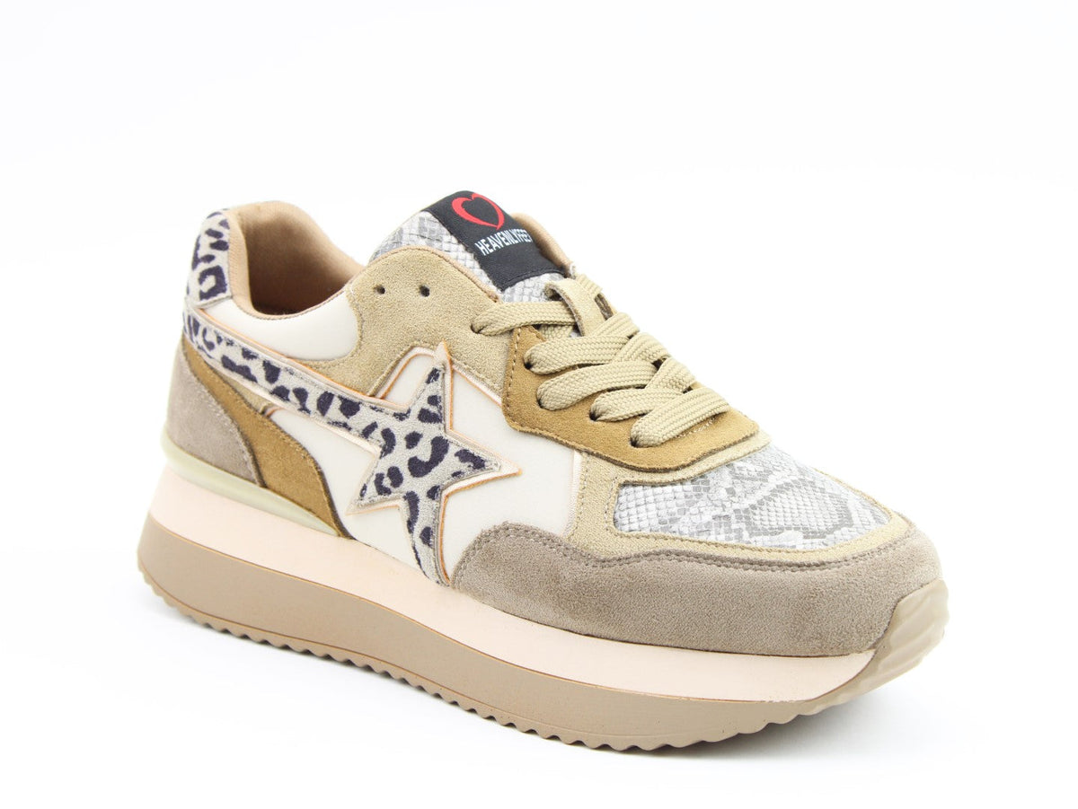 Heavenly Feet Leopard Star Platform Trainers – Beige Multi