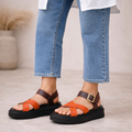 Heavenly feet platform orange/ tan sandals