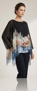 Silk lakeside print poncho floaty top