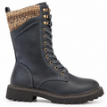 Heavenly Feet ocean & Tan Knit Cuff Lace-Up Boots