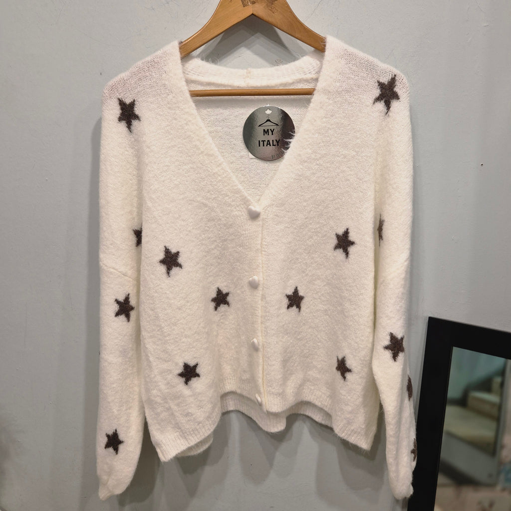 Italian white star cardigan. One size fits 8-16